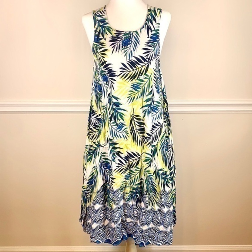 BEACHLUNCHLOUNGE Leaf Print Tank Dress w Pockets S